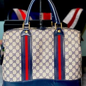 Vintage GUCCI Web Navy GG Monogram Canvas Doctor Duffle Bag Large Unisex